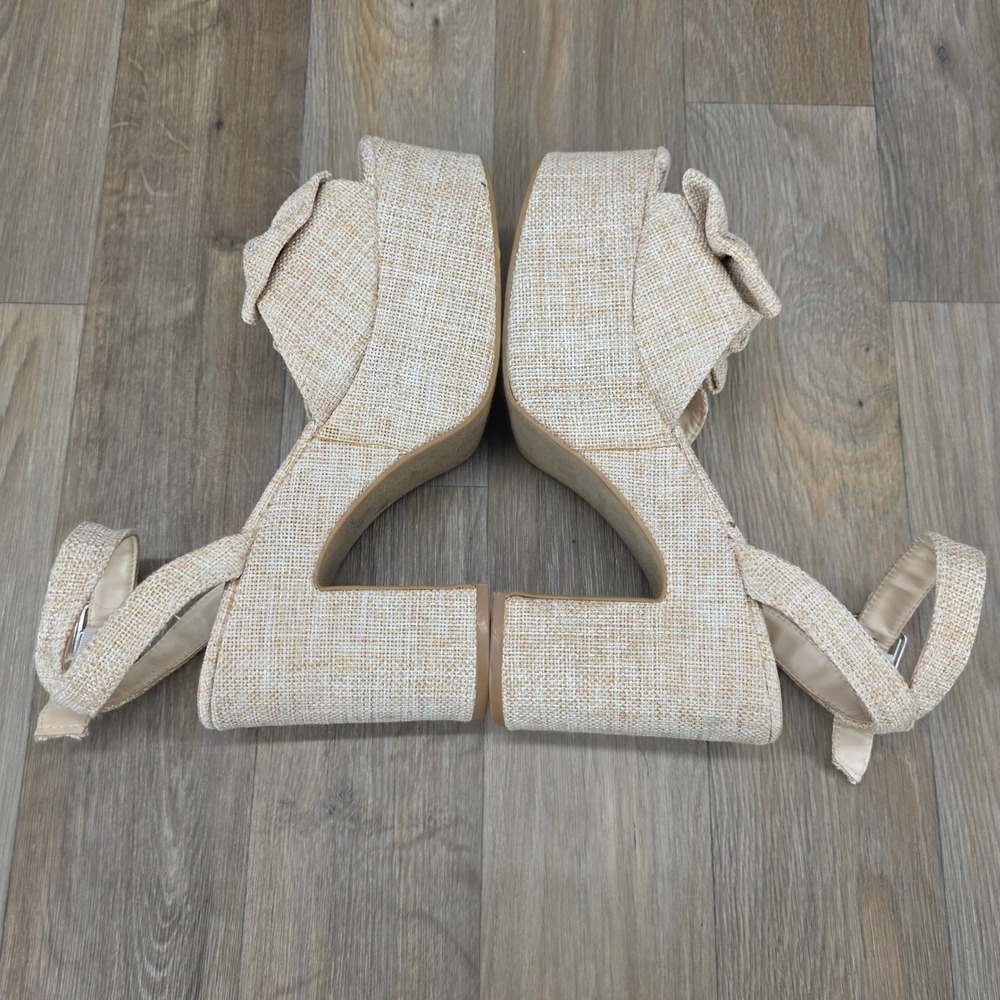 Bamboo Beige Woven Platform Bow Ankle Strap Heels Women‎ Shoes Size 9 - Picture 9 of 11
